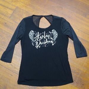 Harley-Davidson Women's Black Graphic Keyhole Embellished Shirt